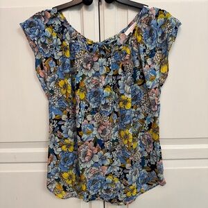 LC Lauren Conrad Blue and Yellow Floral Blouse. Tie in back. Size S